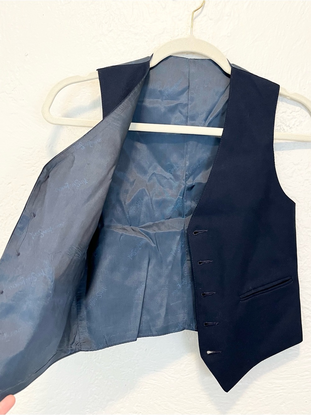 Vintage Yves Saint Laurent YSL Vest Navy Blue Brass Buttons XS Extra Small - Picture 8 of 14